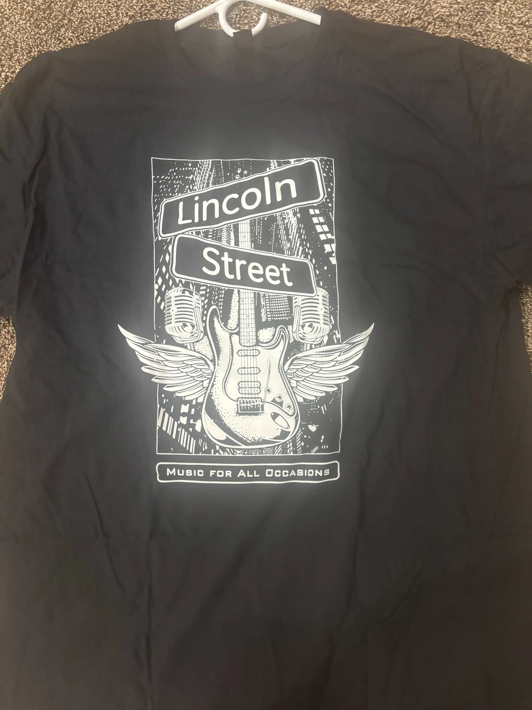 Lincoln Street Band T-shirt with winged guitar logo